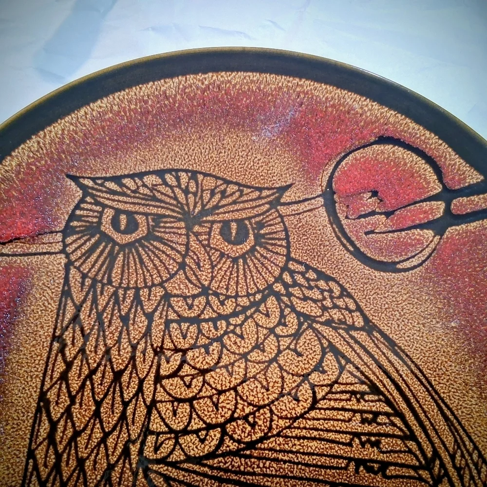 Vintage Poole Pottery Aegean Owl Carolyn Wills Charger Full Harvest Moon Large